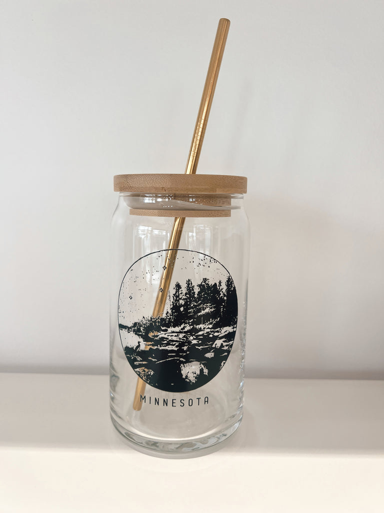 Minnesota Can Glass with Straw
