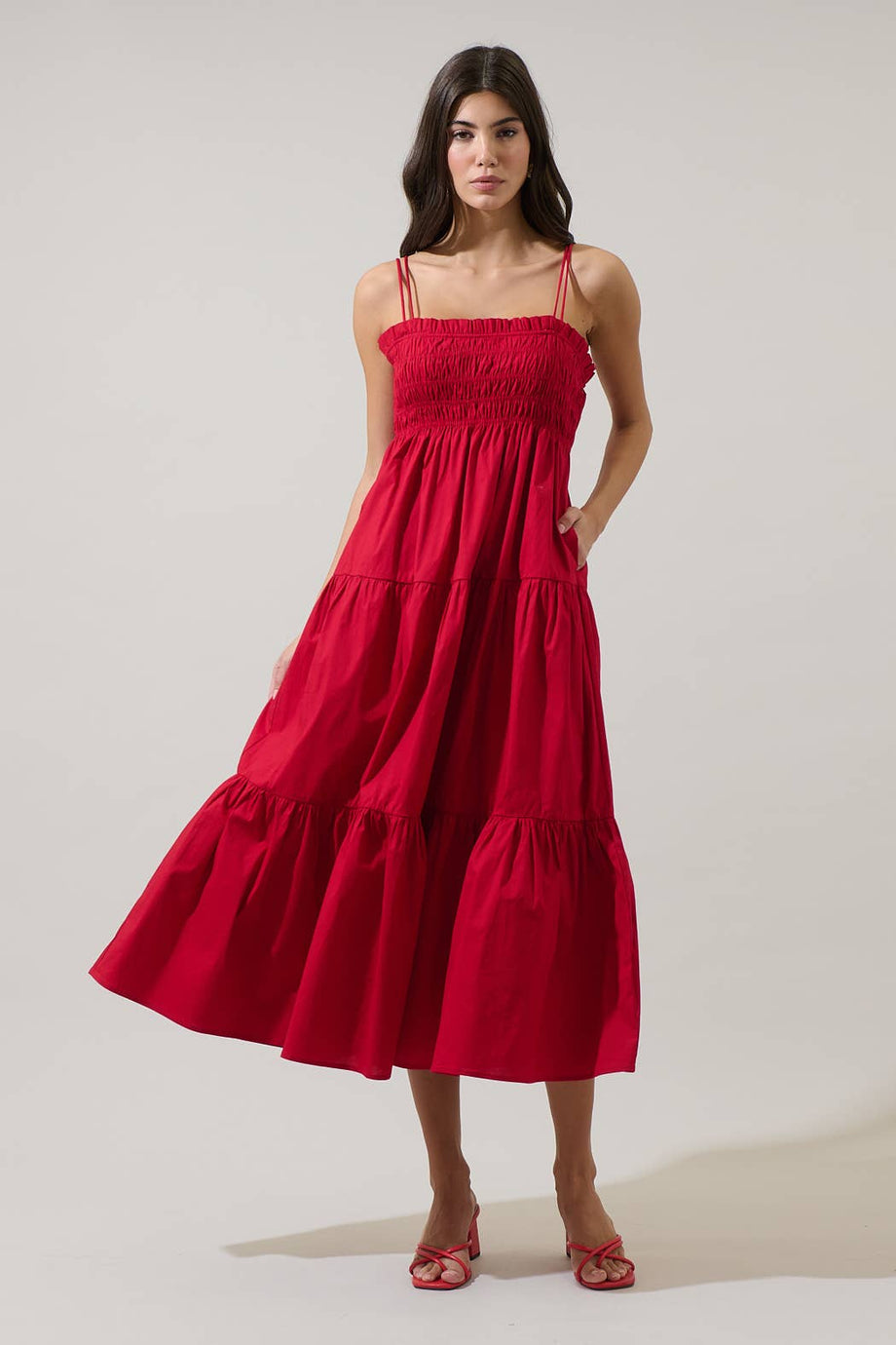 smocked tiered midi dress Gennie Color:As Photo A 62% Rayon YGroup_hayden Christmas Gown to keep