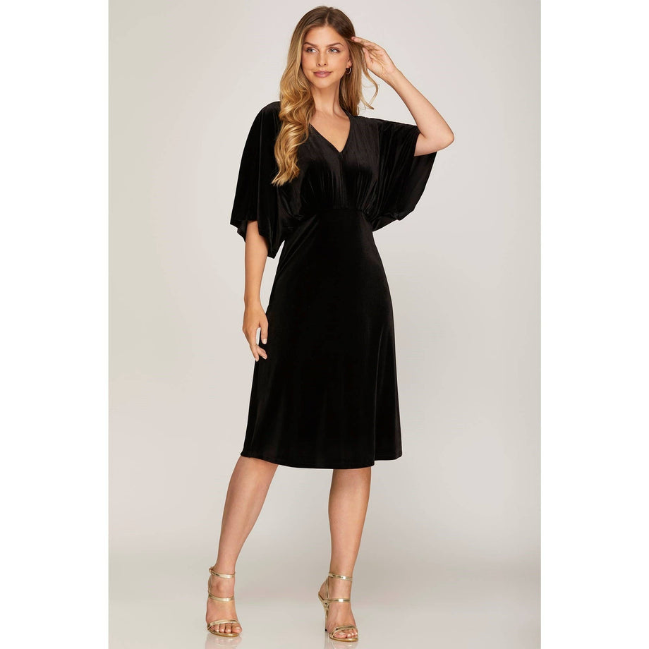 Kendall Kimono Sleeve Velvet Dress // Black M