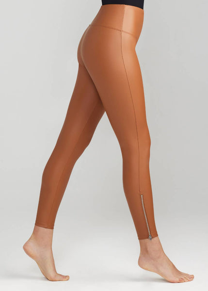 Faux Leather Shaping Legging // Camel