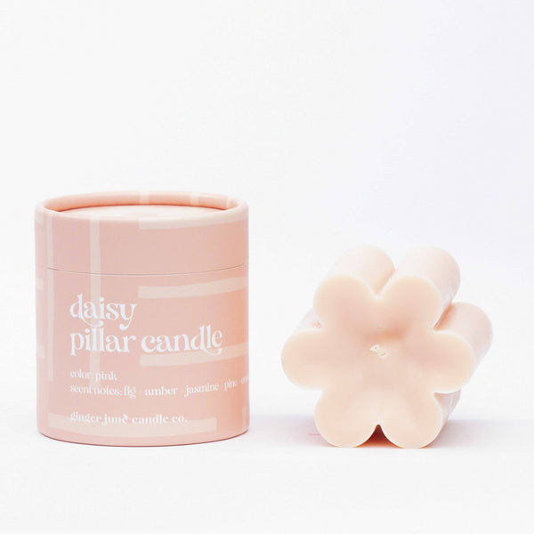 Pink Daisy Pillar Candle  • 9 oz Soy Candle